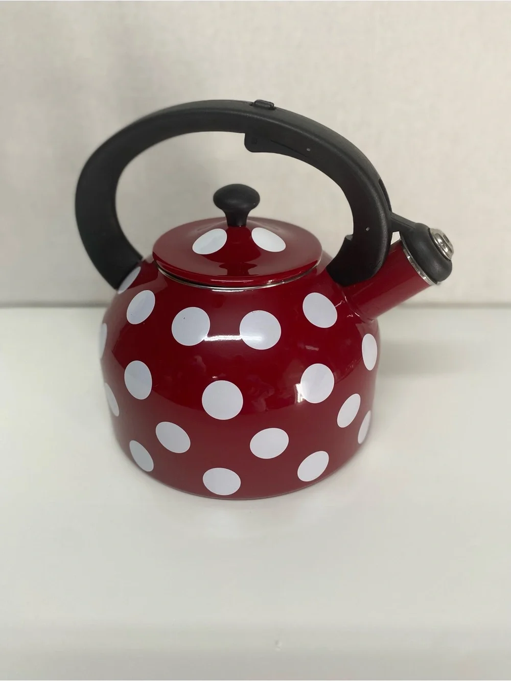 Temp-Tations Red White Polka Dot Tea Kettle with Black Handle Cottage Farmhouse